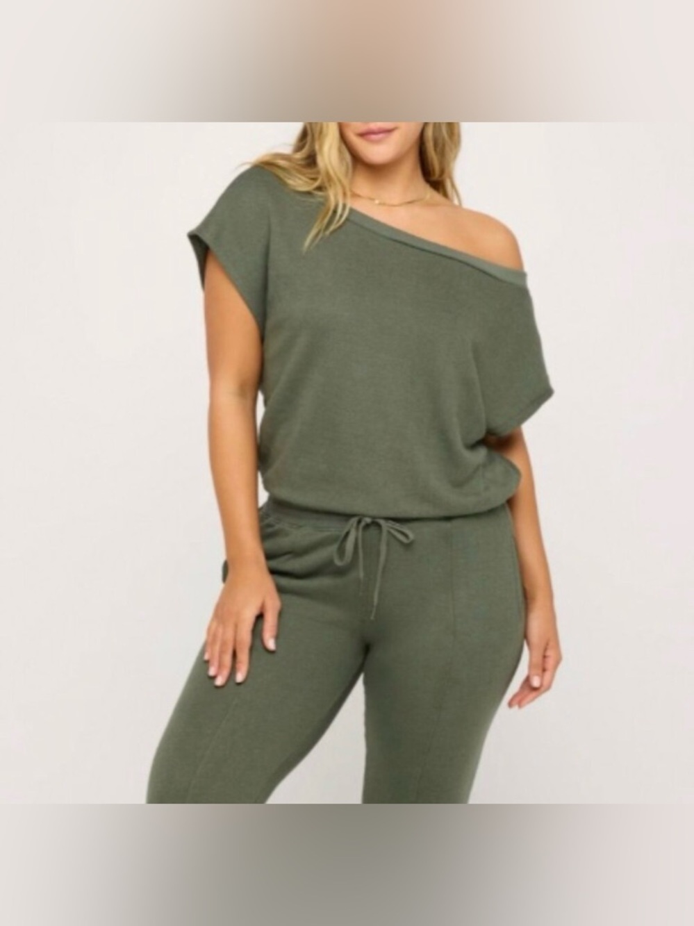 ✨ NWT Spiritual Gangster Shelly Off Shoulder Jumpsuit - Large Olive Lounge Set - Picture 3 of 14